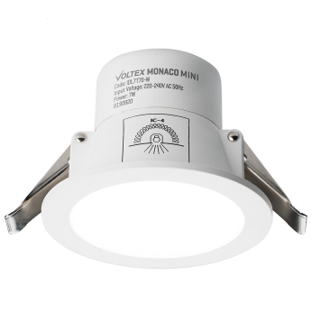 Voltex Monaco 7W  - 70mm IP44 Integrated Driver LED Down Light - CCT Tricolour - Changeable 